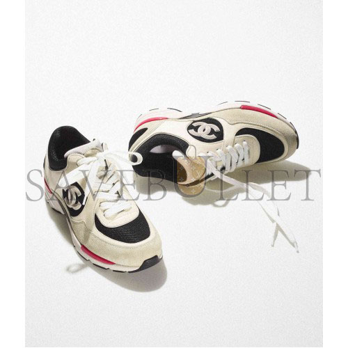 CHANEL SNEAKERS 		CALFSKIN, MESH & SUEDE CALFSKIN			IVORY, BLACK & BEIGE G39066 Y55828 K4292