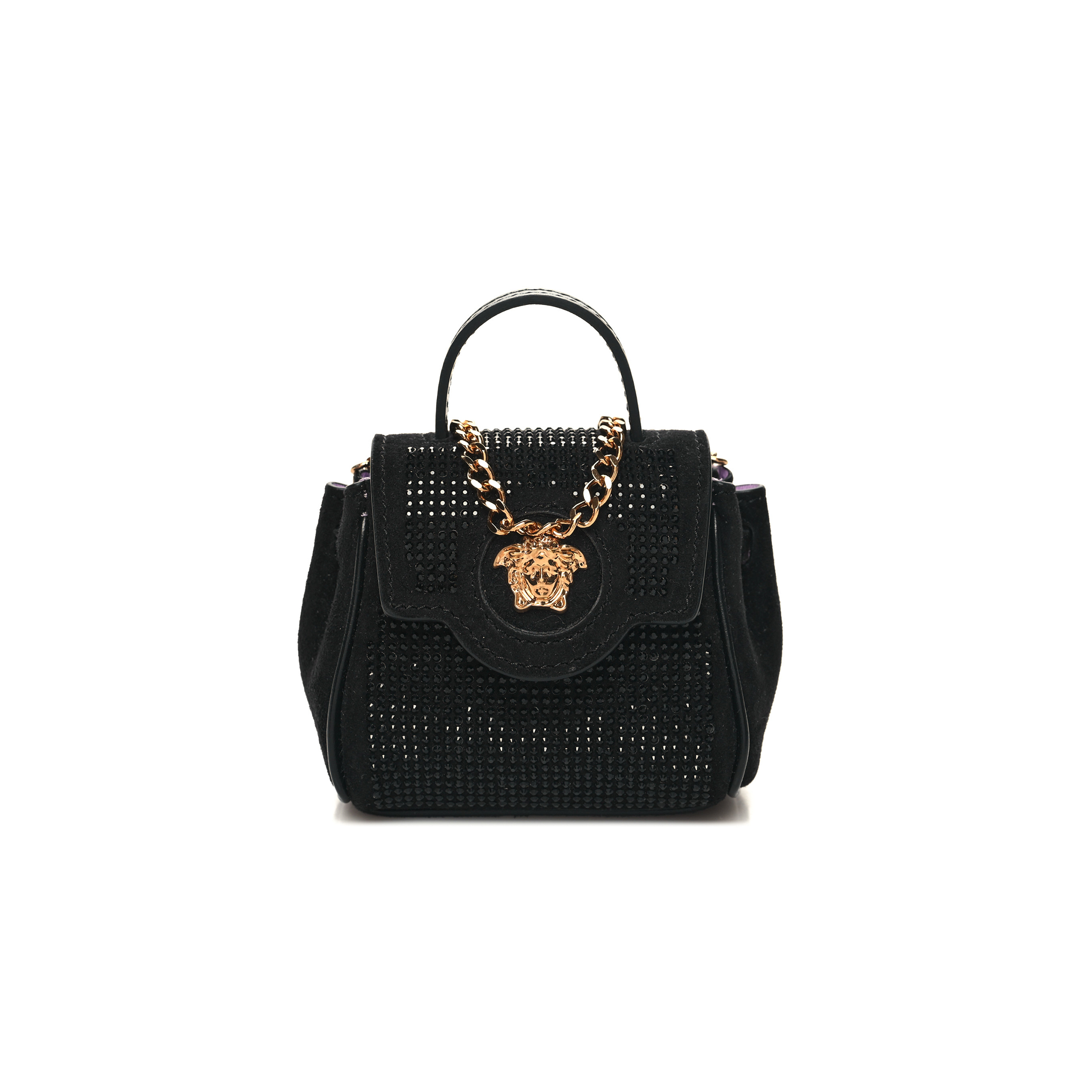 VERSACE SUEDE CRYTSTAL STUDDED MICRO LA MEDUSA BAG BLACK  (29*9*5cm)