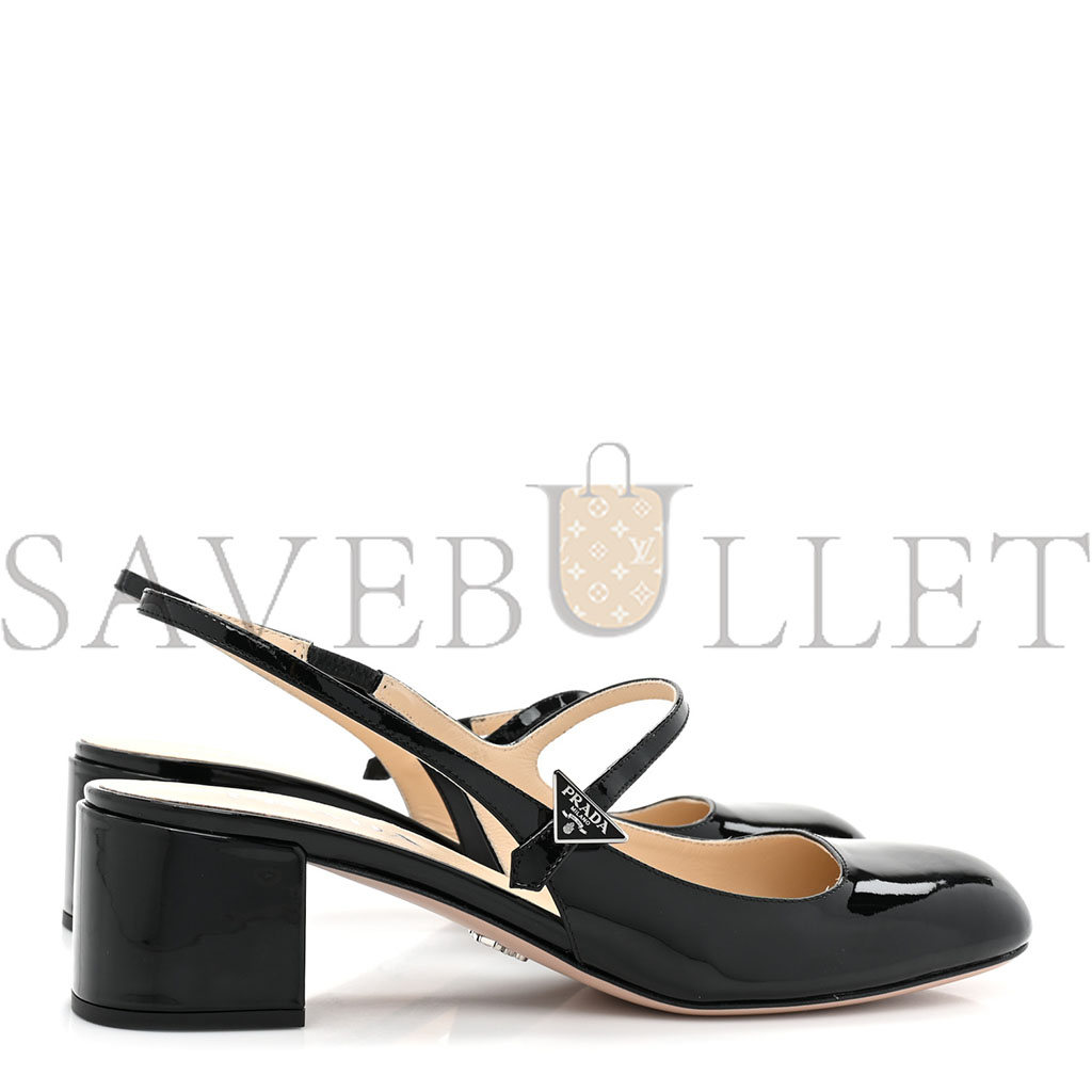 PRADA PATENT DECOLETTE LOGO MARY JANE 45MM SLINGBACK PUMPS 40 BLACK