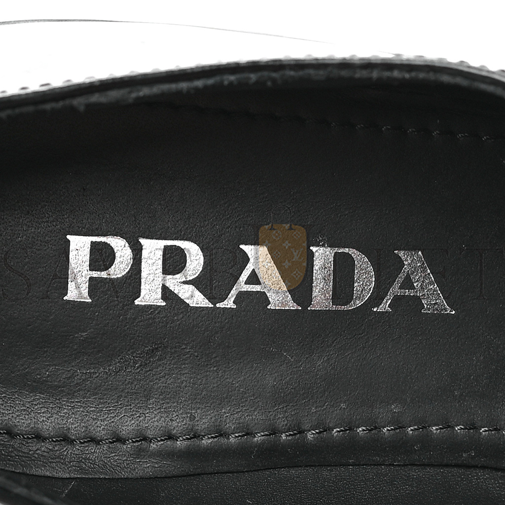 PRADA SPAZZOLATO METAL TRIANGLE LOGO 50MM LOAFERS 36.5 BLACK