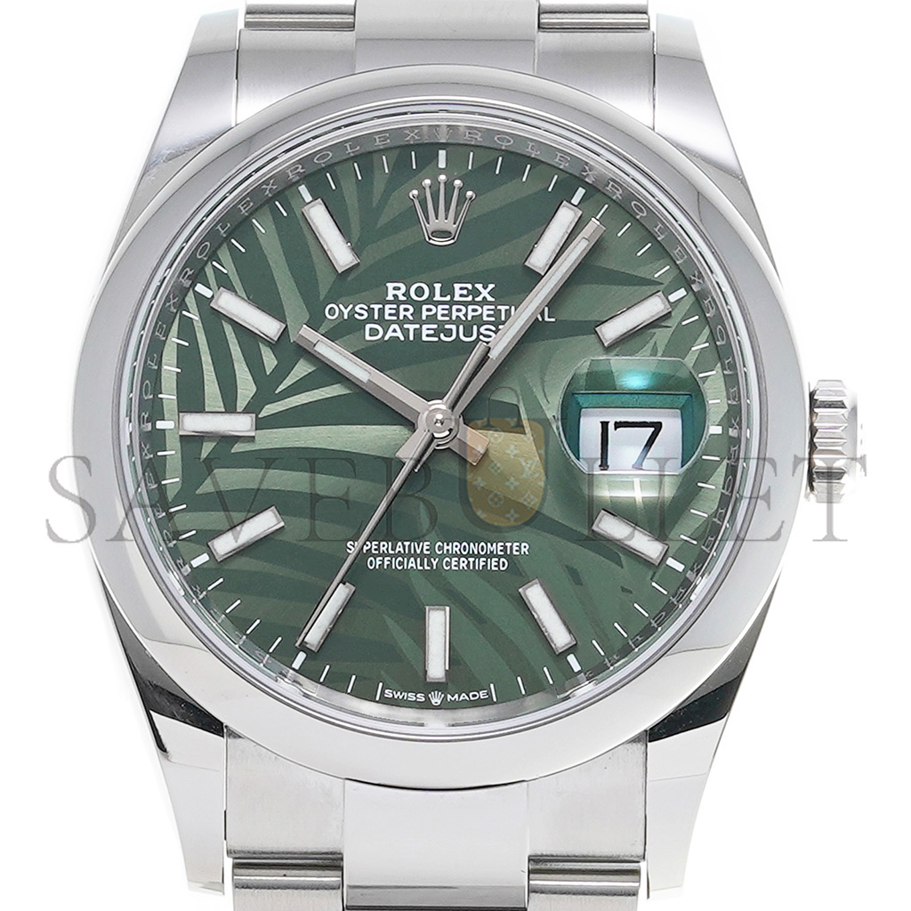 ROLEX DATEJUST OLIVE GREEN PALM PATTERN WATCH 126200