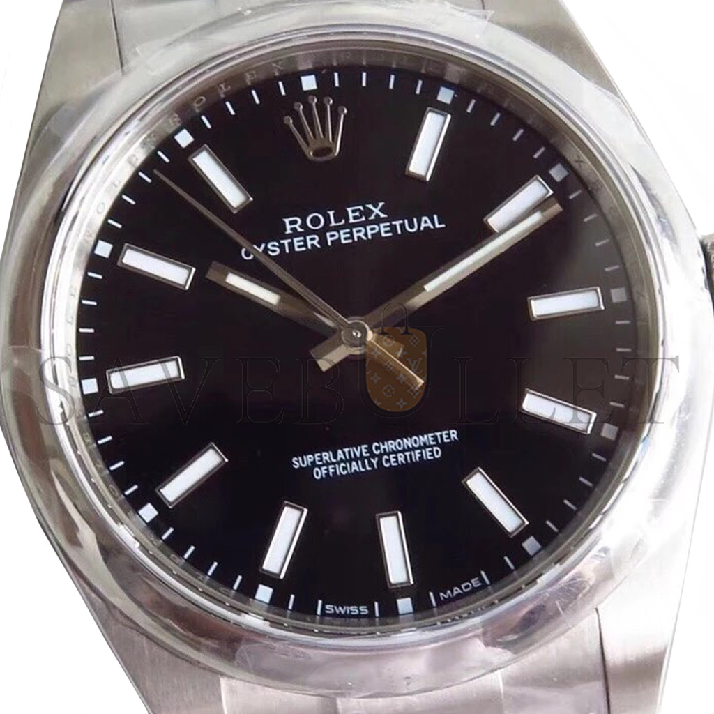 ROLEX OYSTER PERPETUAL SERIES BLACK FACE MECHANICAL 39MM WATCH 114300-0005