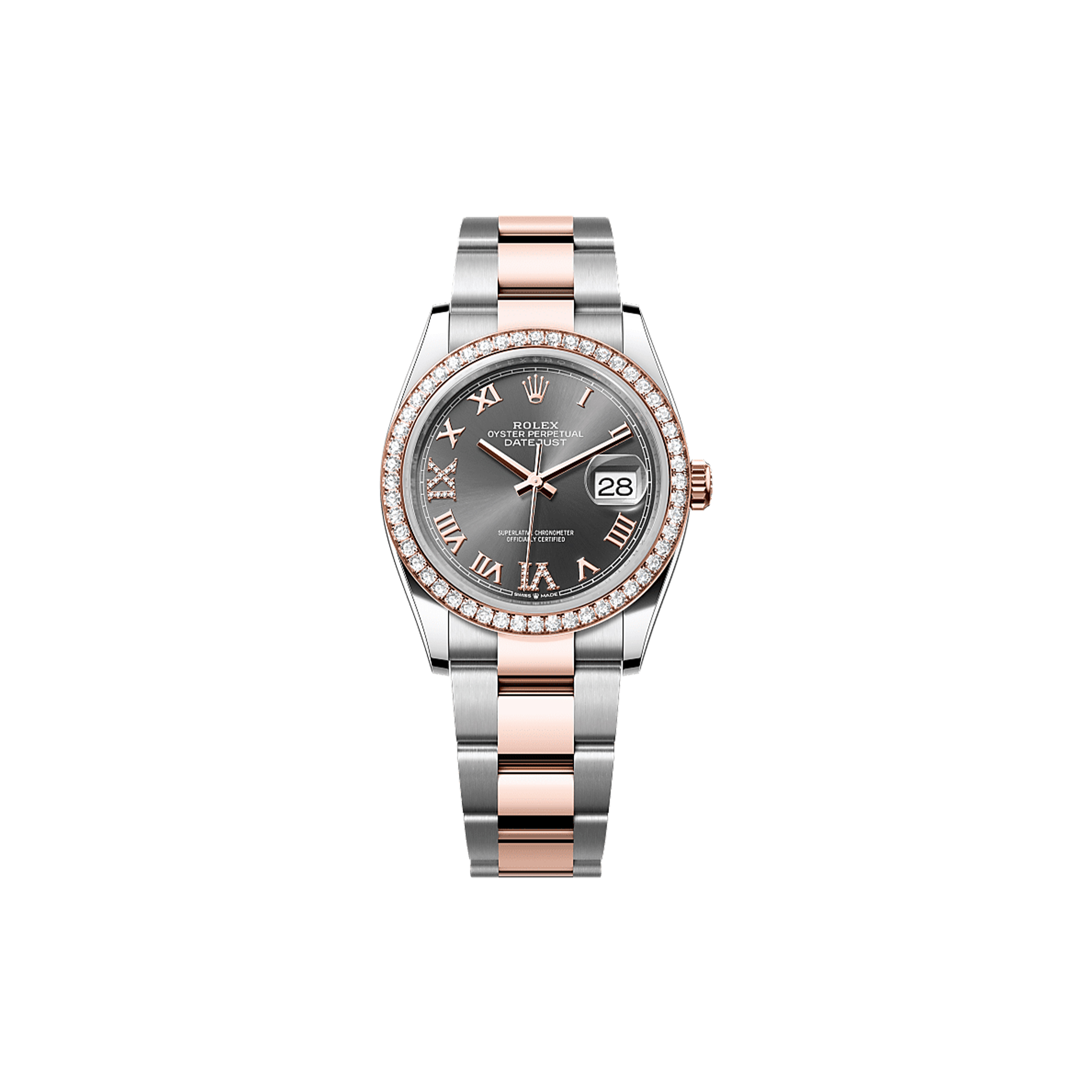 ROLEX DATEJUST 36 OYSTER, 36 MM, OYSTERSTEEL, EVEROSE GOLD AND DIAMONDS WATCH 126281RBR-0012