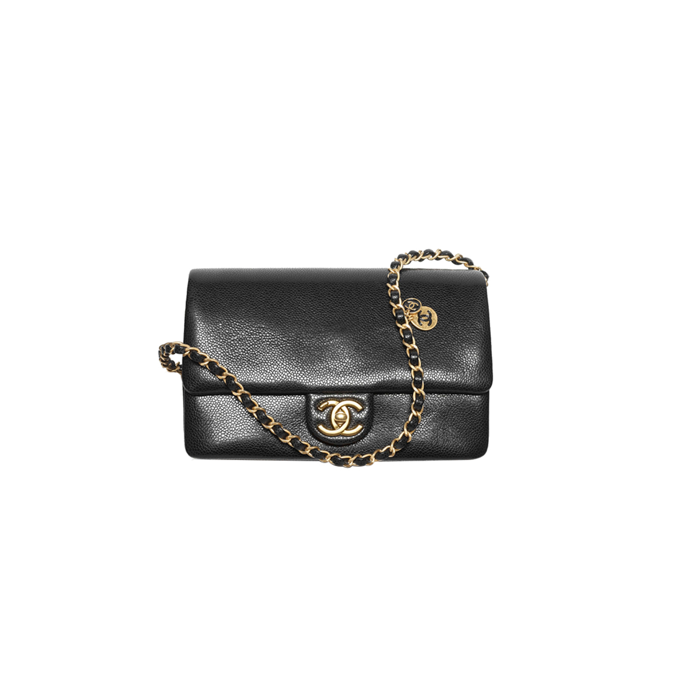 CHANEL SMALL FLAP BAG GRAINED SHINY CALFSKIN & GOLD-TONE METAL AS5186  (23*15*8cm)