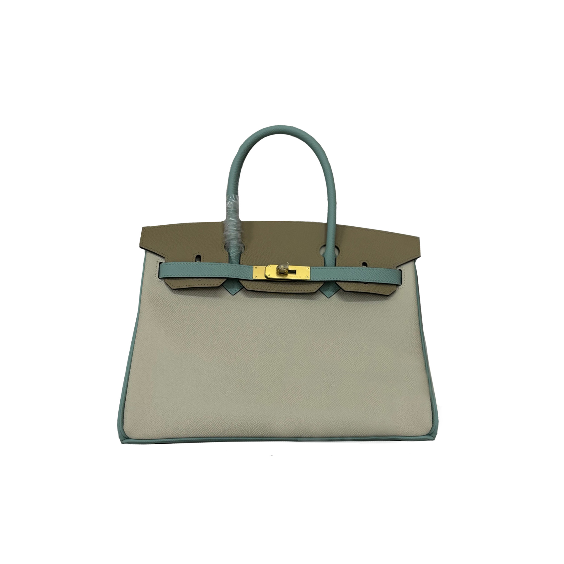 HERMES BIRKIN 30 MILKSHAKE WHITE HOLY GRAIL BLUE ASPHALT GREY EPSOM LEATHER GOLD BUCKLE 2160500417673 (30*22*16cm)