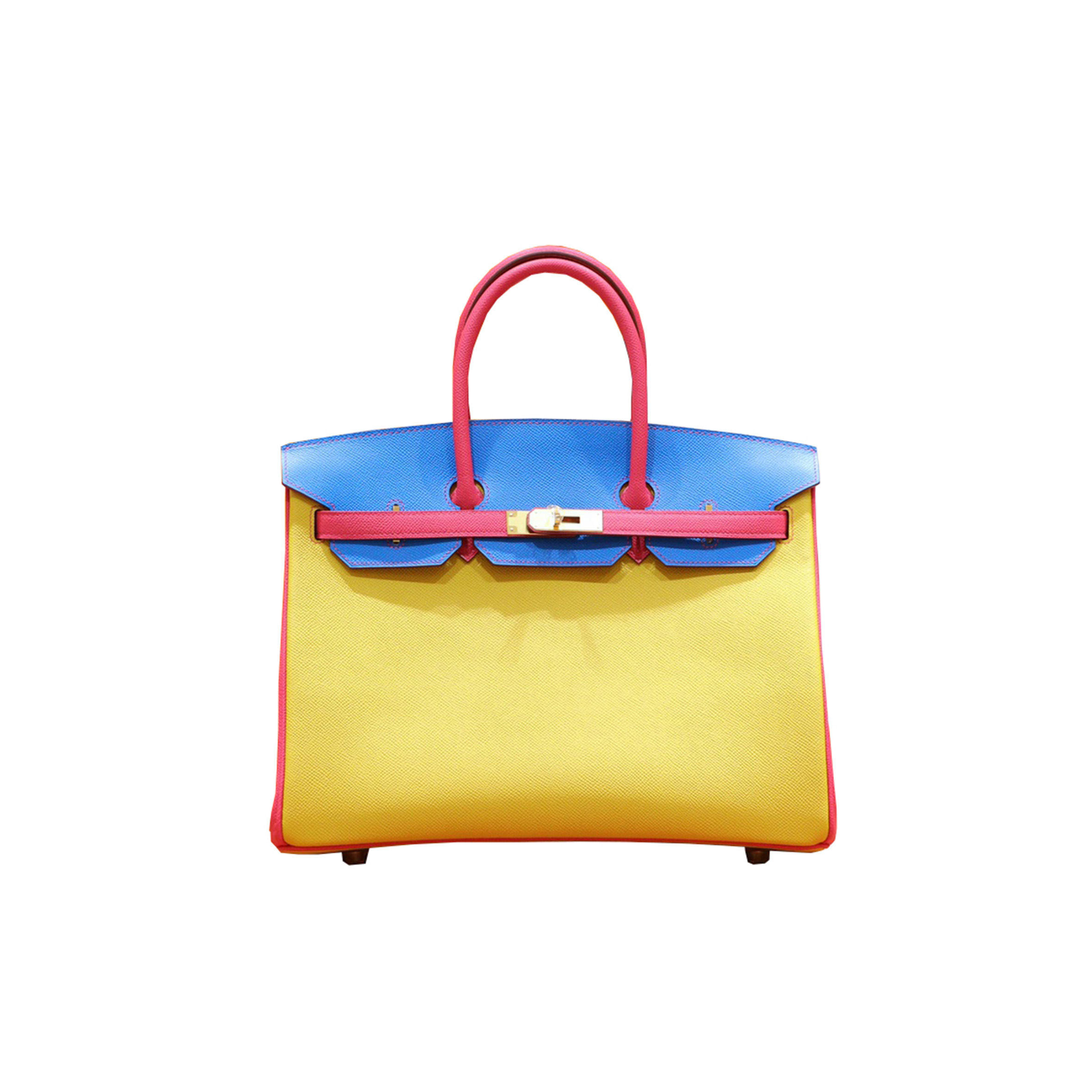 HERMES BIRKIN 30 TOGO LEATHER LEMON YELLOW HEAVEN BLUE PEACH PINK GOLD BUCKLE 5701559583 (30*23*15cm)