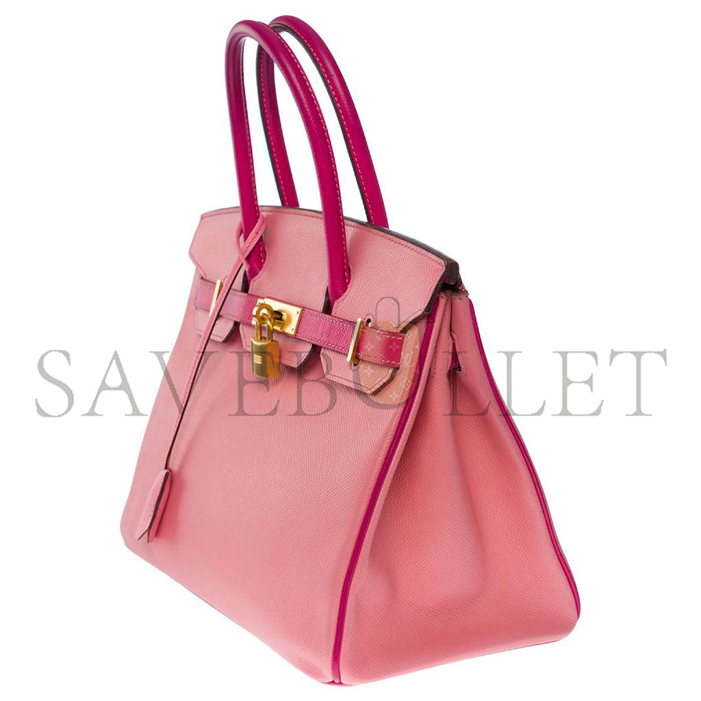 HERMES BIRKIN 30 TOGO LEATHER CHERRY PINK AND PEACH HORSESHOE ENGRAVED GOLD BUCKLE HANDBAG 101220 (30*23*15cm)