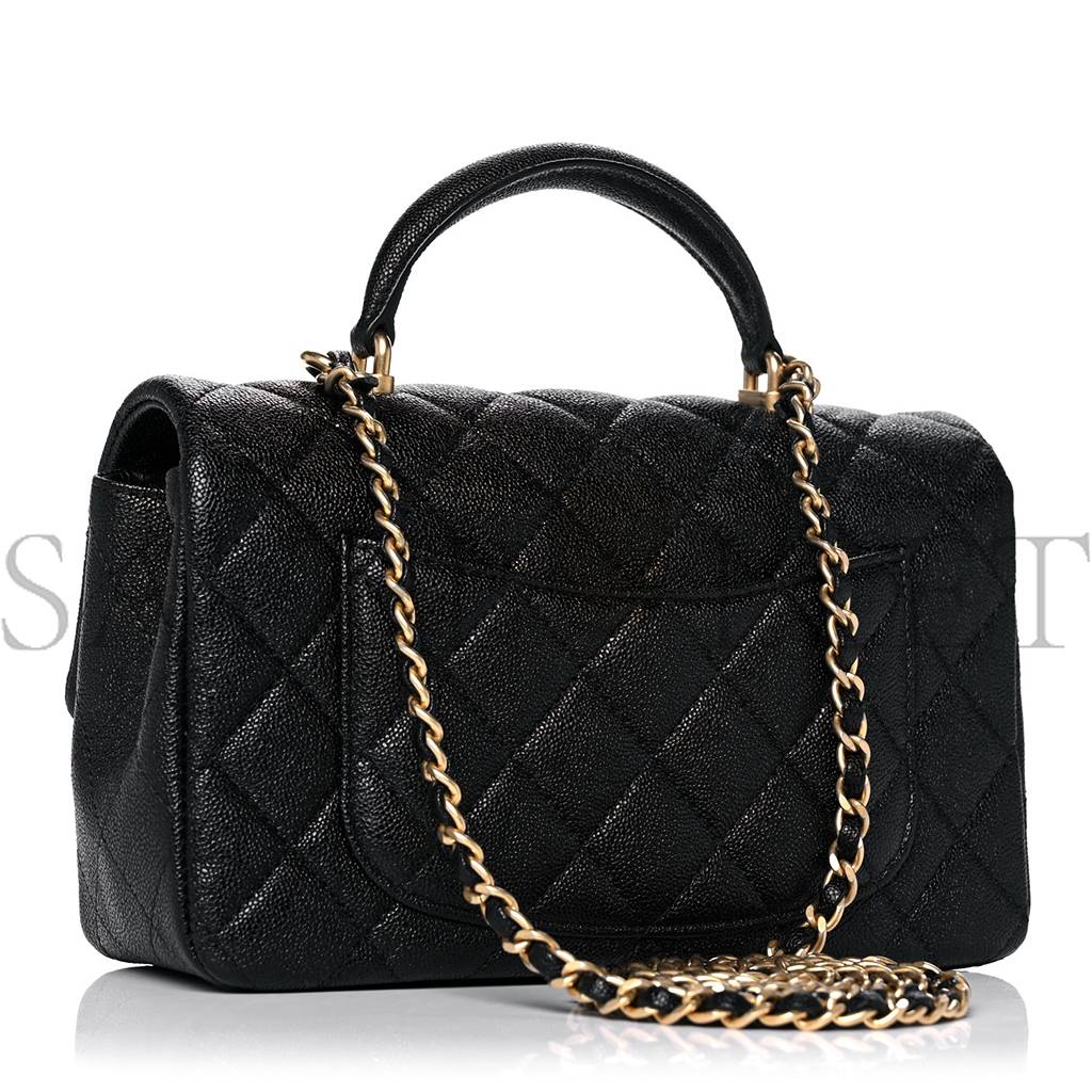 CHANEL CAVIAR QUILTED MINI TOP HANDLE RECTANGULAR FLAP BLACK GOLD HARDWARE (20*12*7cm)