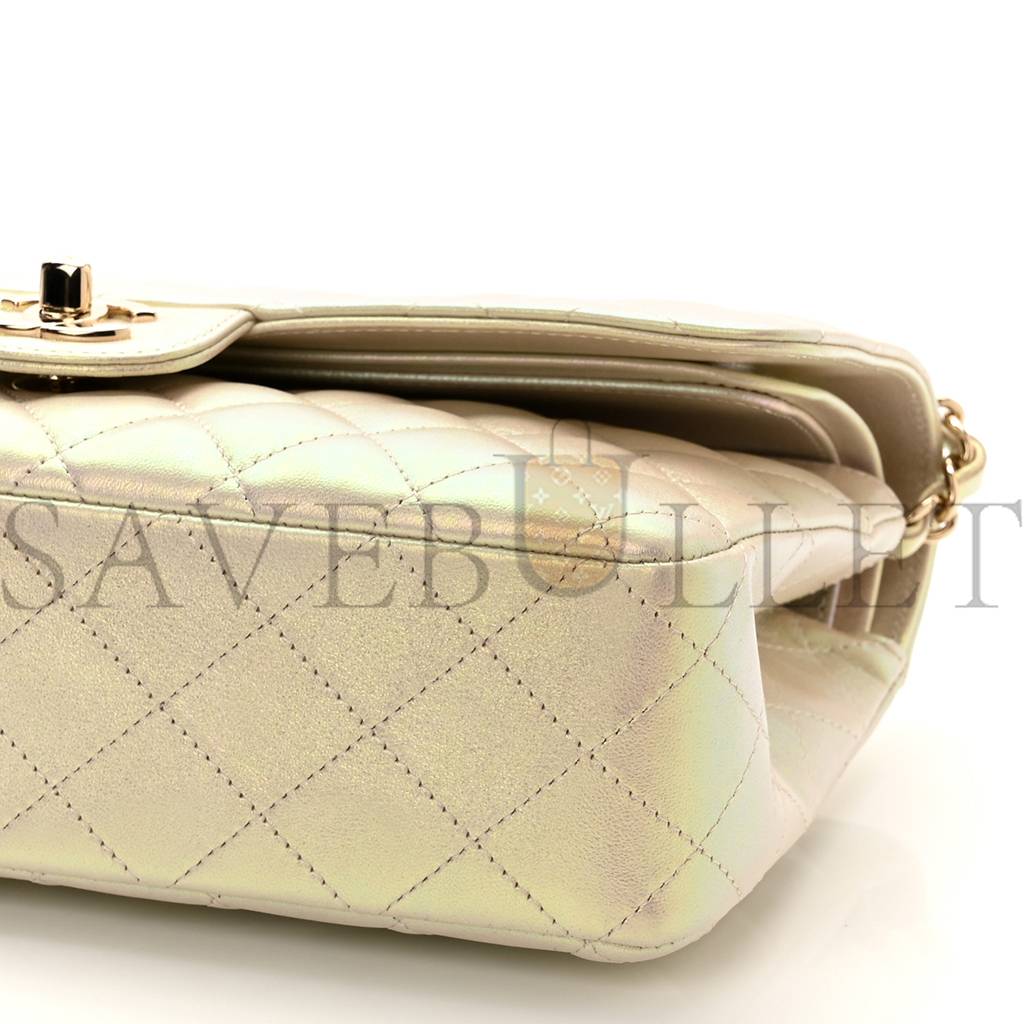 CHANEL IRIDESCENT LAMBSKIN QUILTED MEDIUM DOUBLE FLAP IVORY ROSE GOLD HARDWARE (25*15*6cm)