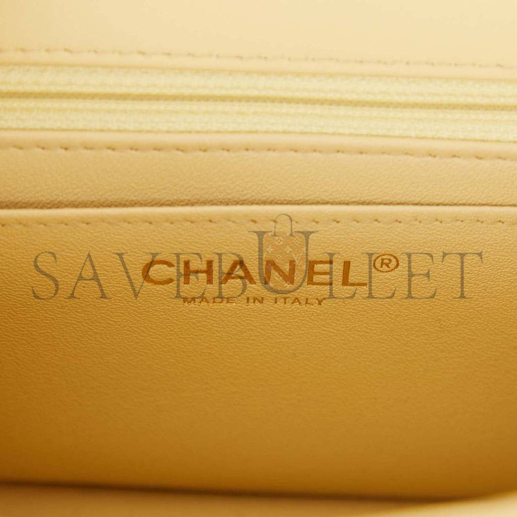 CHANEL MINI SQUARE FLAP BAG YELLOW LAMBSKIN LIGHT GOLD HARDWARE (17*13*8cm)