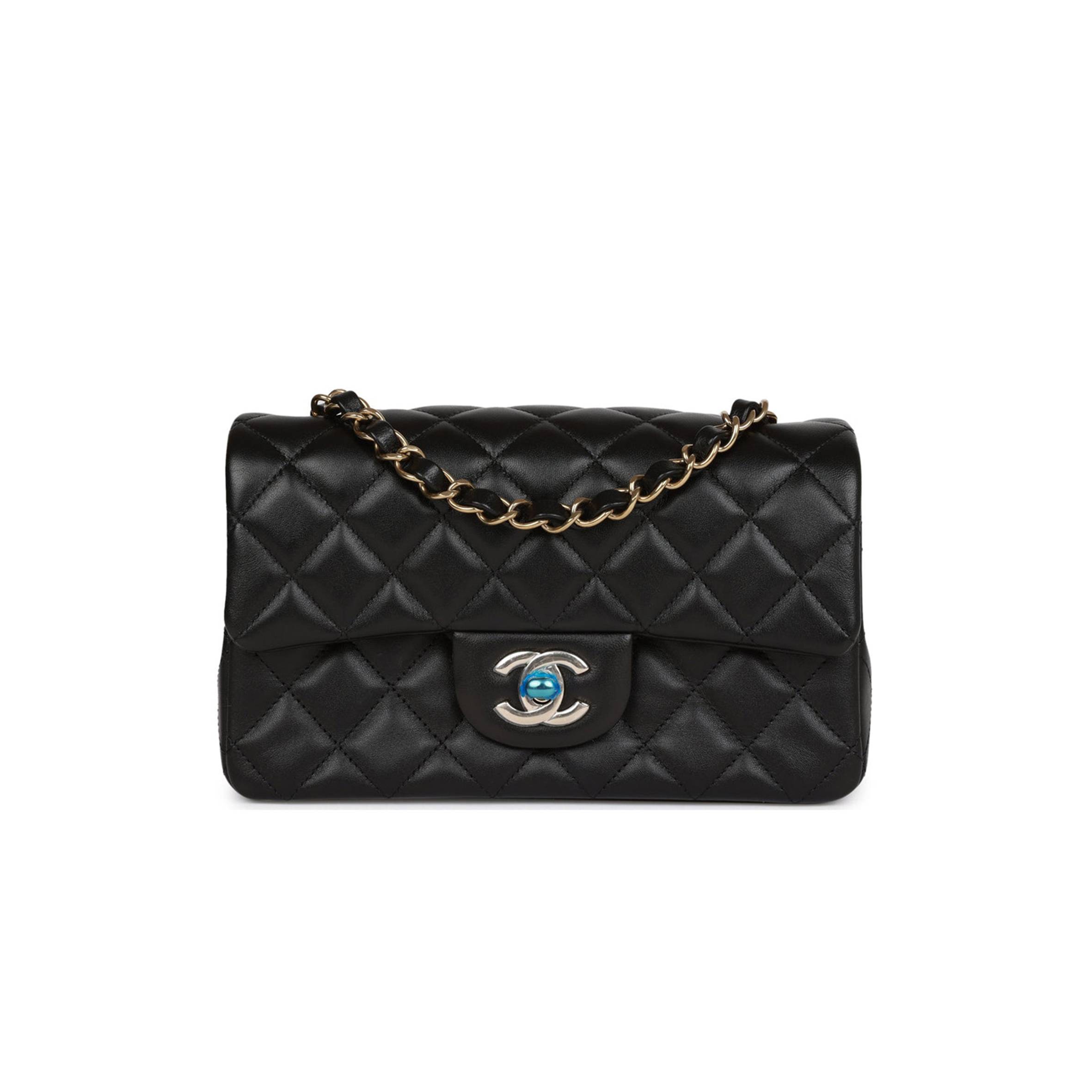 CHANEL MINI RECTANGULAR FLAP BAG BLACK LAMBSKIN LIGHT GOLD HARDWARE (20*13*6cm)