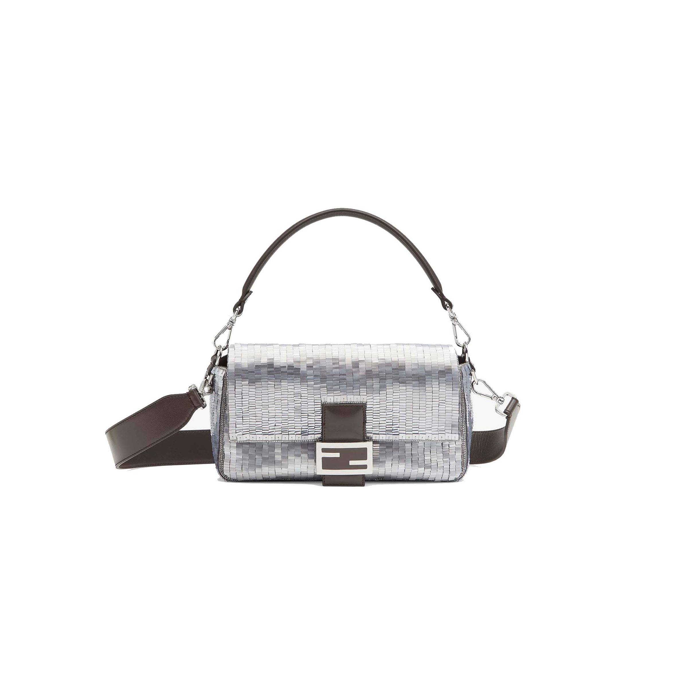 FENDI BAGUETTE - RE-EDITION BAG IN ALUMINUM-TONE SEQUINS 8BR600ALMFF0JG7 (27*15*6cm)