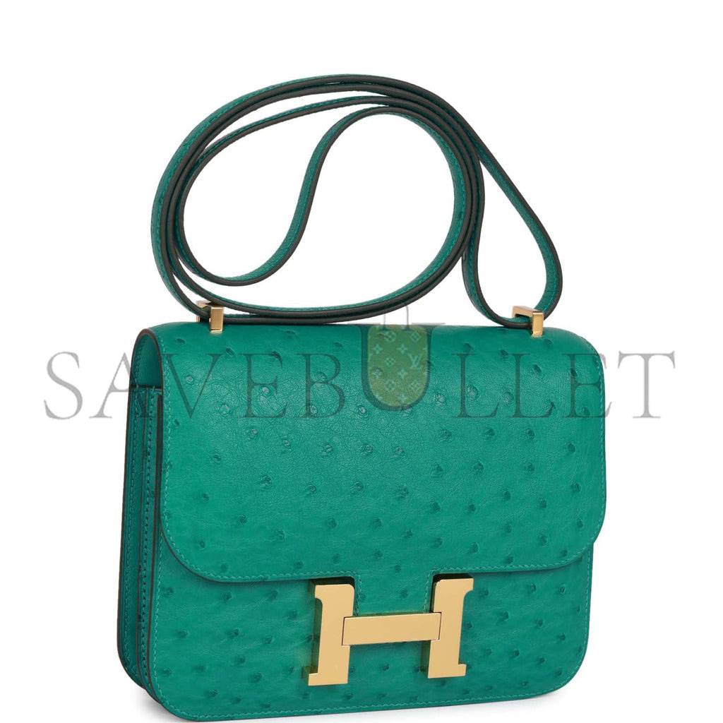 HERMES CONSTANCE 18 VERT VERONE OSTRICH GOLD HARDWARE 39873610481758 (18cm)