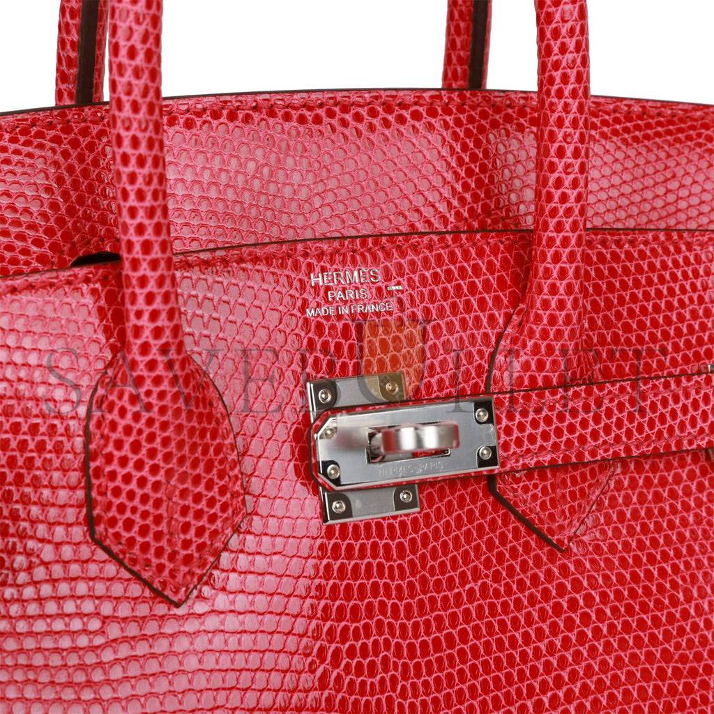 HERMES BIRKIN 25 ROSE EXTREME LIZARD  PALLADIUM HARDWARE (25*19*12cm)