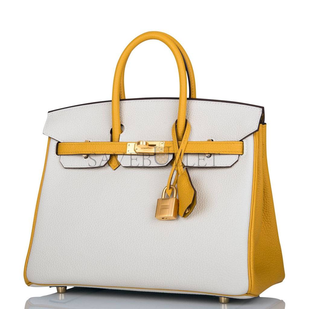 HERMES SPECIAL ORDER (HSS) BIRKIN 25 CRAIE AND JAUNE AMBRE TOGO BRUSHED GOLD HARDWARE HANDMADE (25cm)