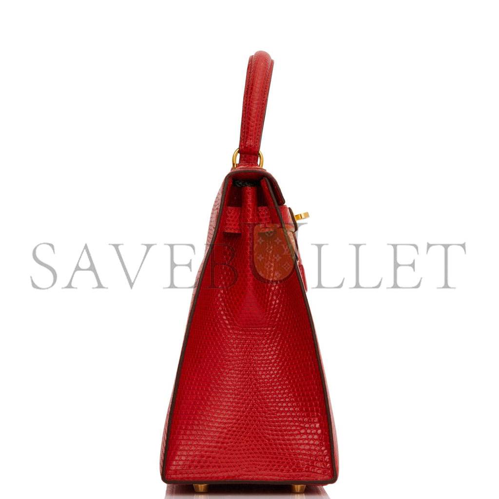 HERMES KELLY SELLIER 28 ROUGE VIF LIZARD NILOTICUS GOLD HARDWARE (28*22*10cm)