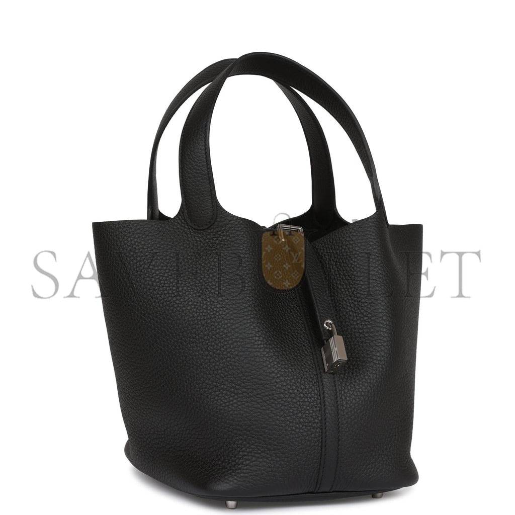 HERMES BLACK CLEMENCE PICOTIN LOCK 22CM PALLADIUM HARDWARE  (22cm)