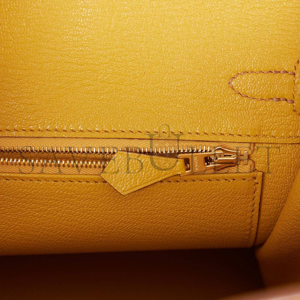 HERMES SPECIAL ORDER (HSS) BIRKIN 25 GOLD AND JAUNE AMBRE TOGO BRUSHED GOLD HARDWARE  HANDMADE(25cm)