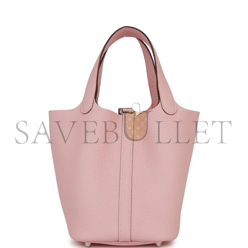 HERMES PICOTIN LOCK 18 ROSE SAKURA CLEMENCE PALLADIUM HARDWARE (18*13*18cm)