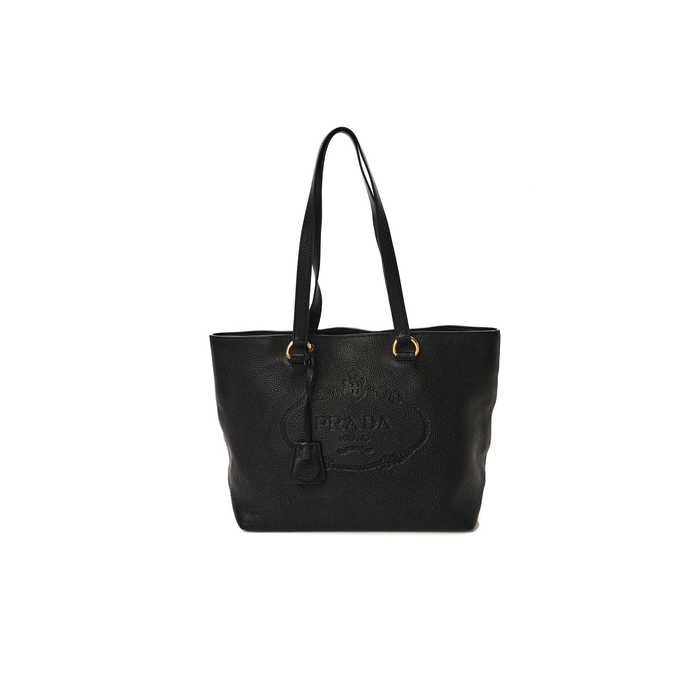 PRADA VITELLO DAINO EMBOSSED LOGO TOTE BLACK (30*26*14cm)