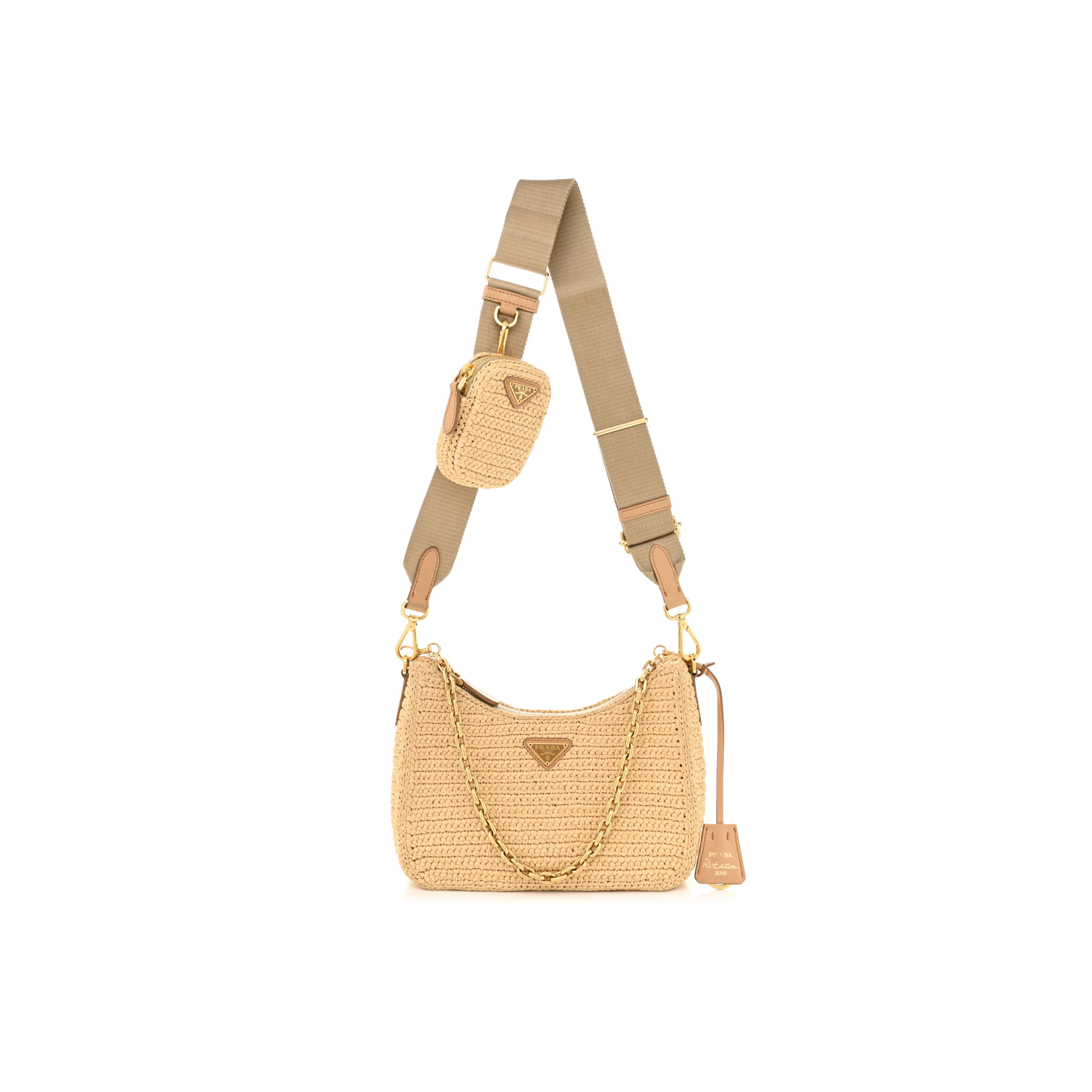 PRADA RAFFIA RE-EDITION 2005 SHOULDER BAG TAN (22*17*6cm)