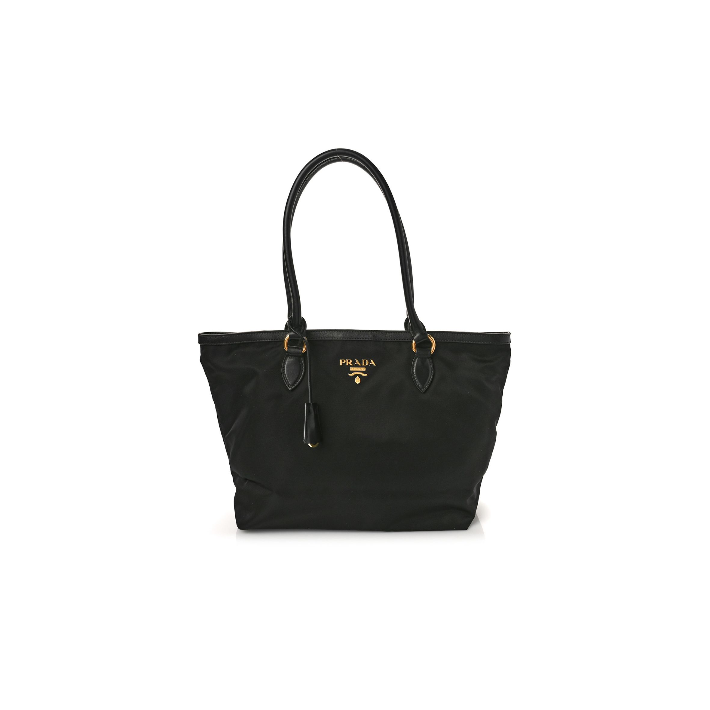 PRADA TESSUTO NYLON SOFT CALF SHOPPING TOTE BLACK (30*25*15cm)