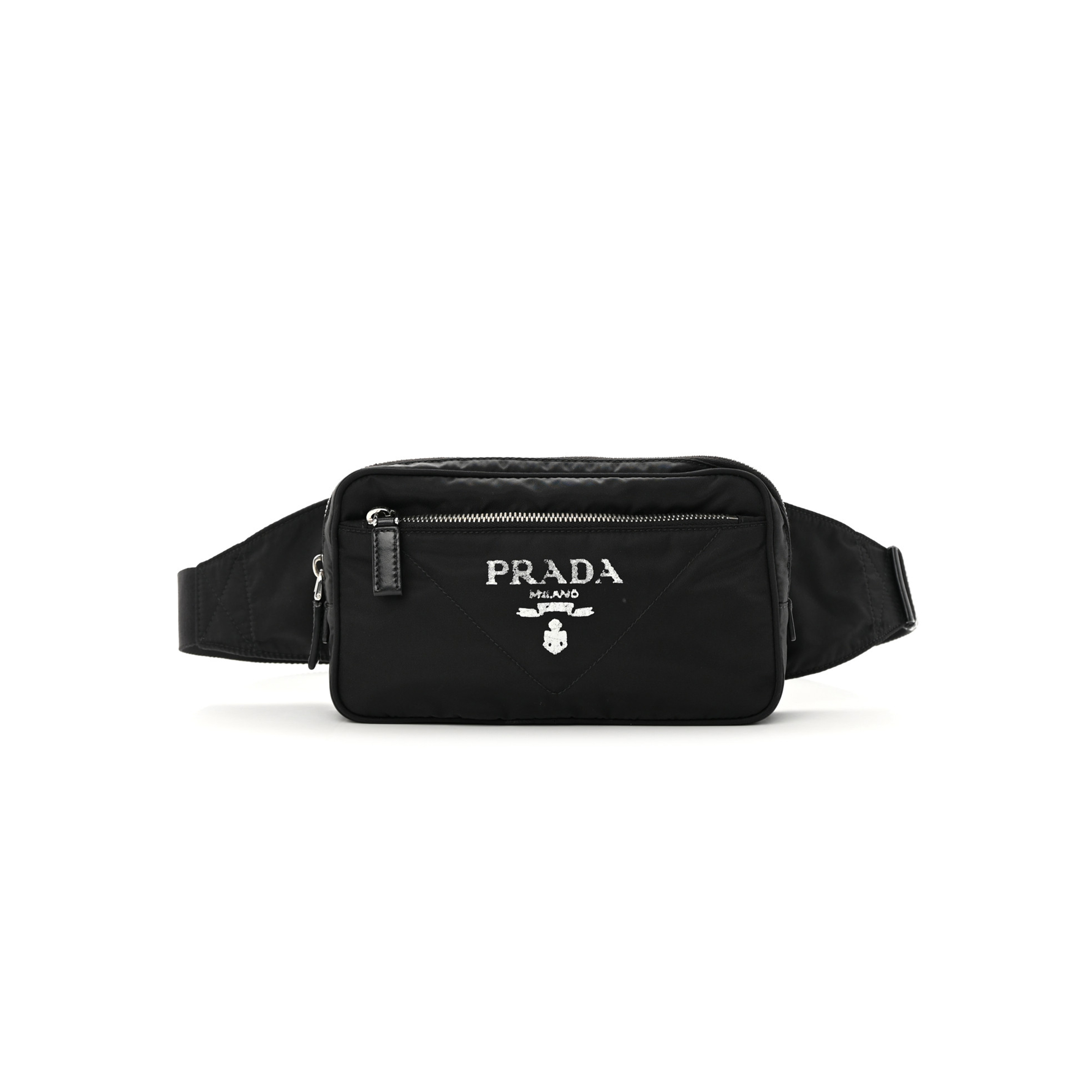 PRADA TESSUTO RE-NYLON LOGO PRINT BELT BAG BLACK (22*13*6cm)