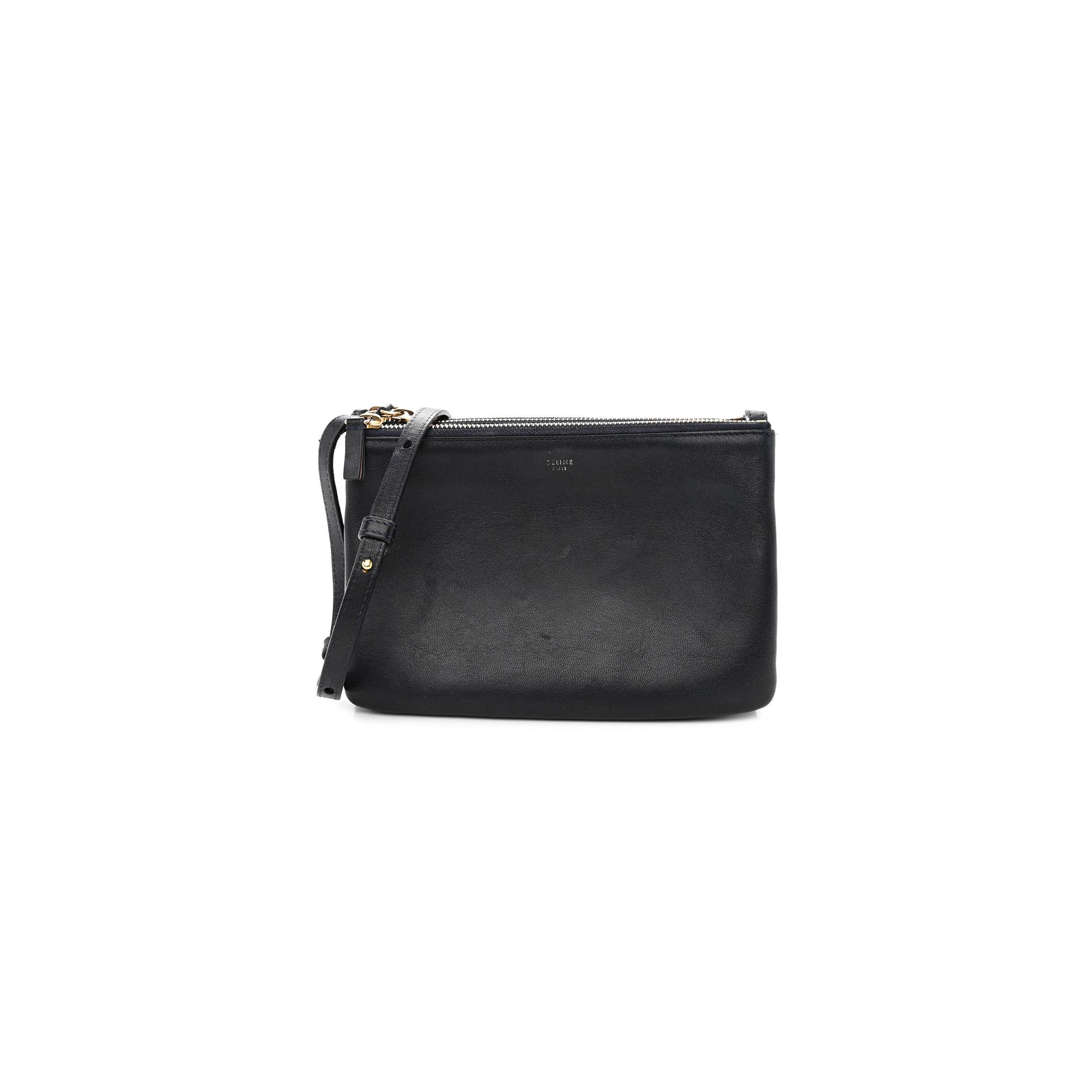 CELINE LAMBSKIN SMALL TRIO CROSSBODY BAG BLACK (22*15*3cm)