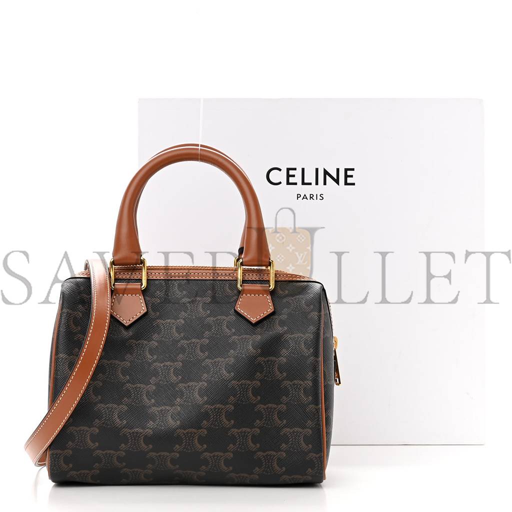 CELINE TRIOMPHE CANVAS CALFSKIN SMALL BOSTON BAG TAN (20*15*10cm)