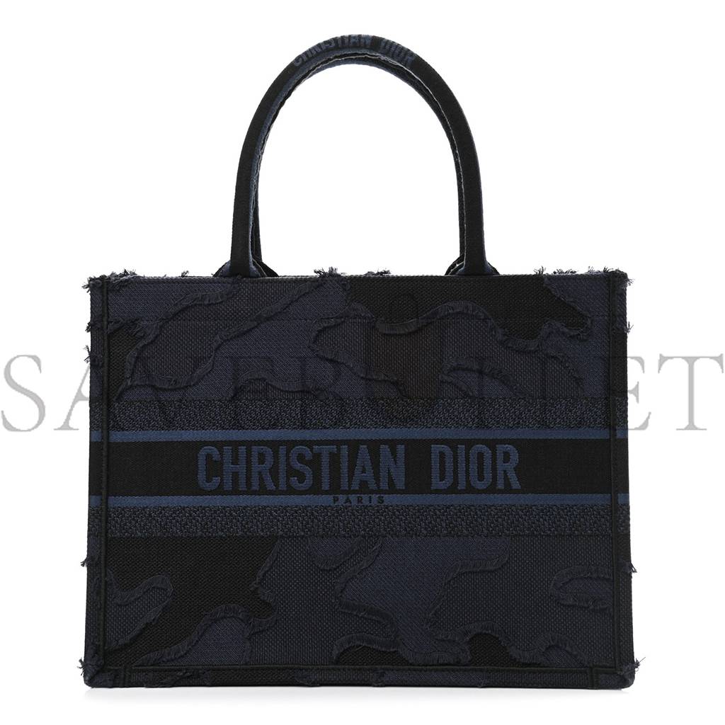 DIOR CANVAS EMBROIDERED CAMOUFLAGE BOOK TOTE BLUE (36*27*16.5cm)