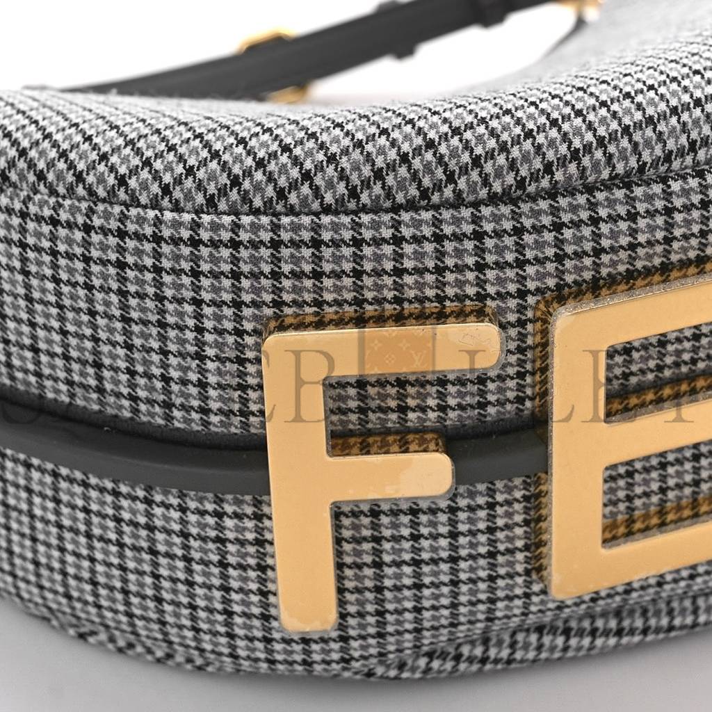 FENDI WOOL HOUNDSTOOTH SMALL FENDIGRAPHY HOBO BAG GRIGIO ANTHRACITE (28*23*8cm)