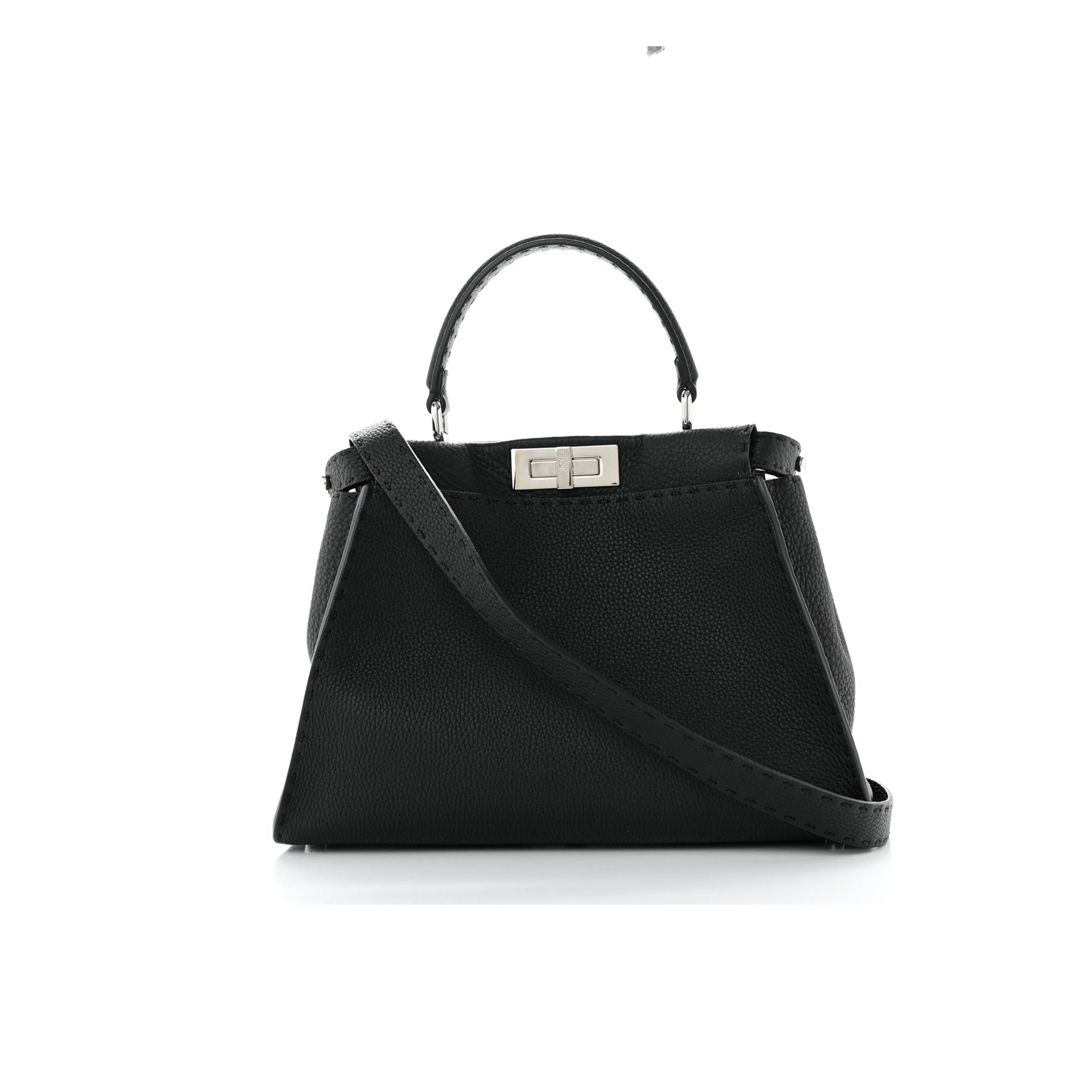 FENDI CUOIO ROMANO SELLERIA BI-COLOR MEDIUM PEEKABOO ICONIC SATCHEL BLACK MOU (34*24*13cm)