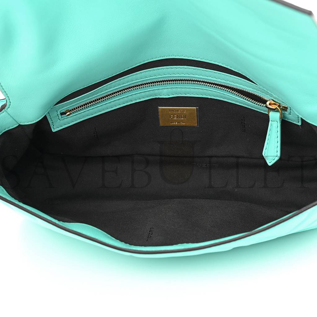 FENDI NAPPA FF 1974 EMBOSSED BAGUETTE SPRING TURQUOISE (27*15*5cm)